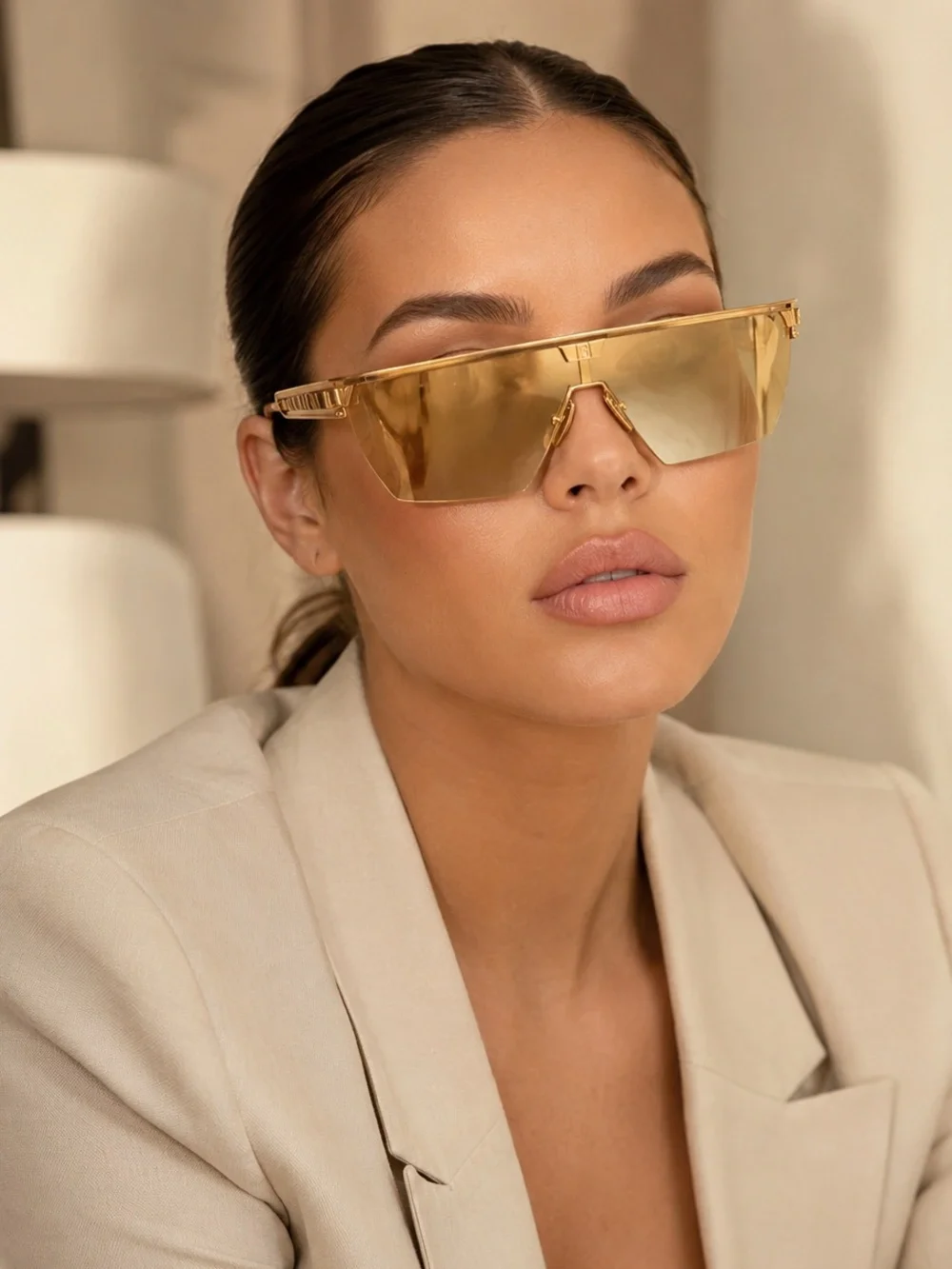 NEW Balmain Limited Edition BPS-147D-142 Gold Mirrored Shield Sunglasses #277